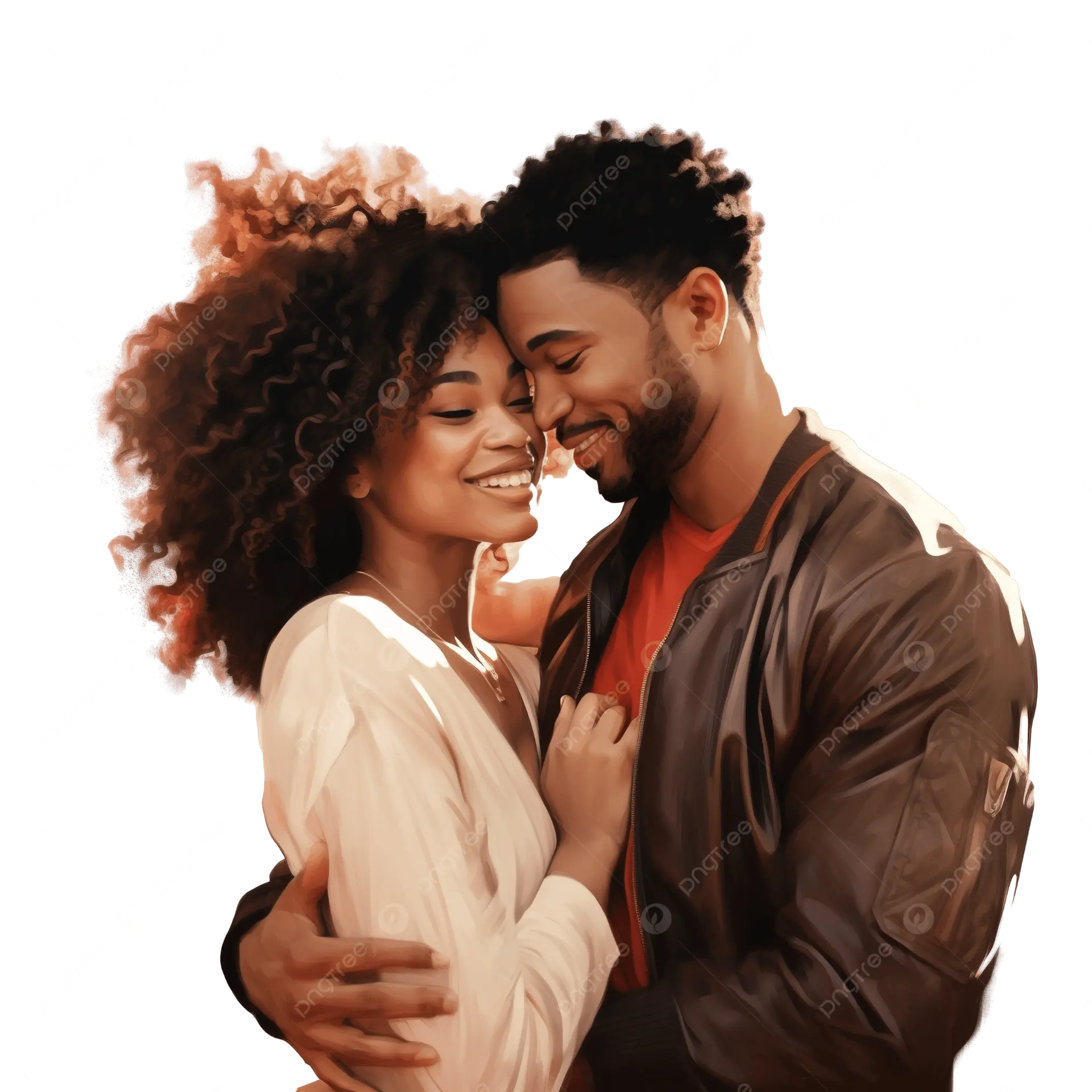 Illustrated portrait of Ava and Charles smiling together